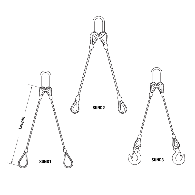 Wire Rope Slings Double Legs,  6 x 19, 6 x 26, 6 x 36, 6 x 41 Steel Core EIPS