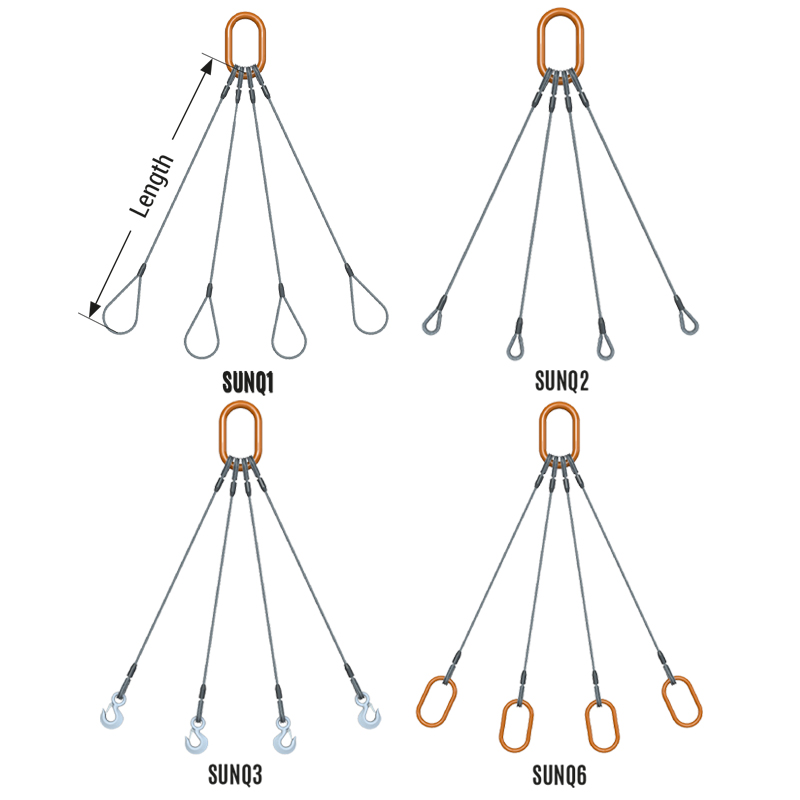 Wire Rope Slings Four Legs,  6 x 19, 6 x 26, 6 x 36, 6 x 41 Steel Core EIPS