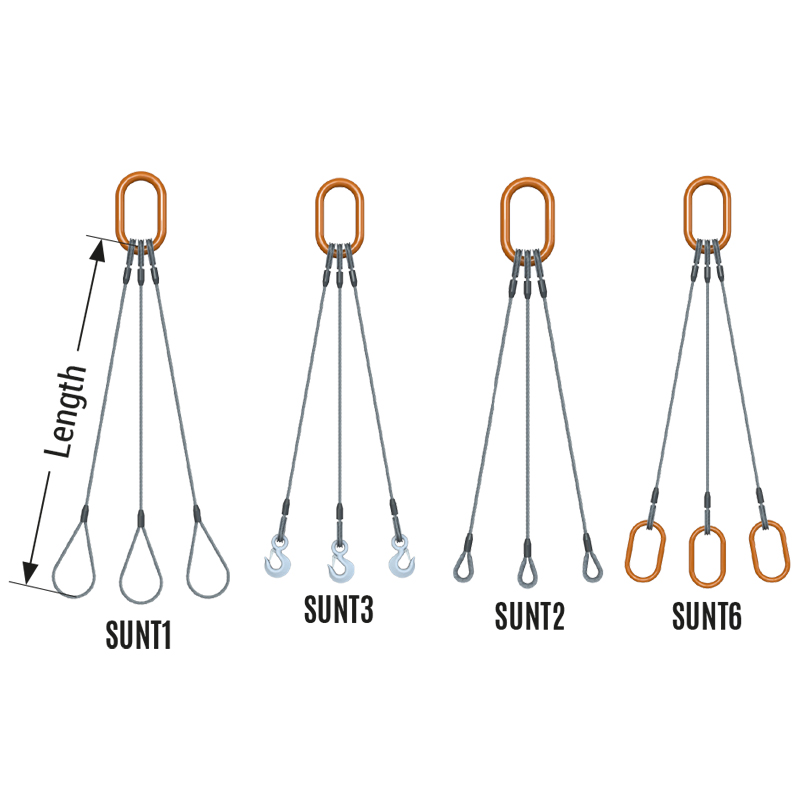 Wire Rope Slings Three Legs,  6 x 19, 6 x 26, 6 x 36, 6 x 41 Steel Core EIPS